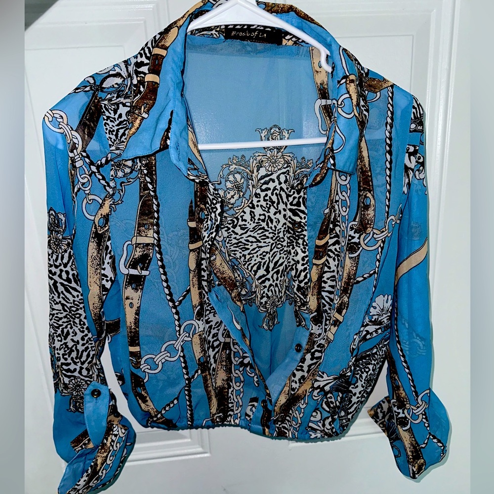 Gorgeous print blouse crop top - baby blue color - Light and comfy
